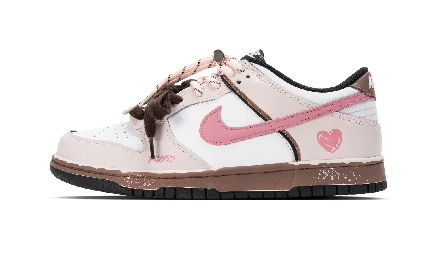 Кроссовки для скейтбординга Dunk Leather Low Top Kids, белый, розовый, коричневый, для подростков Nike, White Pink Brown (Box) — фото 3