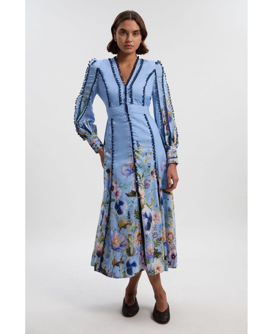 

Женское длинное платье с цветочным принтом и глубоким вырезом Karen Millen, Blue