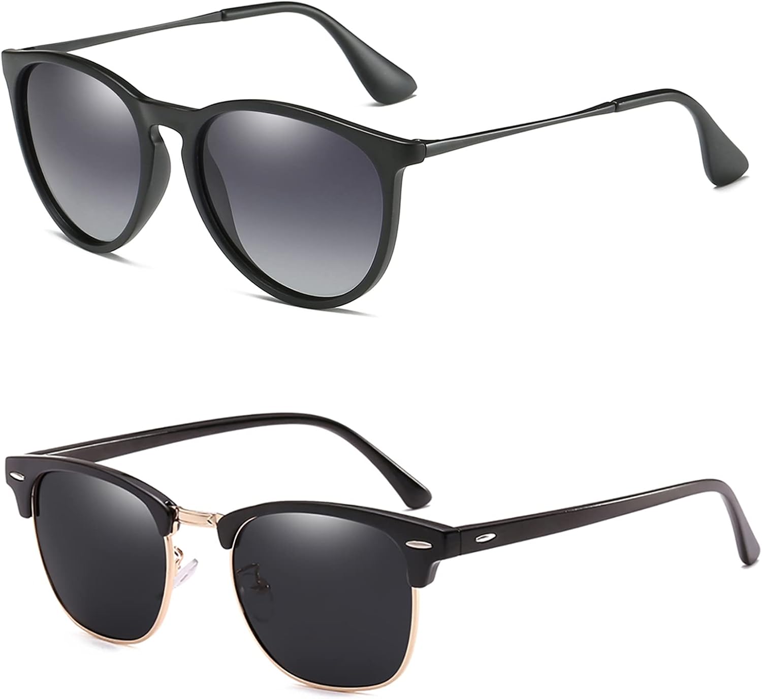 

Круглые поляризованные солнцезащитные очки для женщин и мужчин в стиле ретро с защитой от УФ-излучения Ziwanule, A3 (2 Pack) Gradient Grey Lens Matte Black Frame/Grey Lens Black Frame