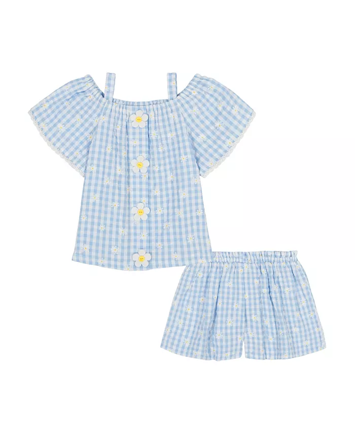 

Комплект для девочек из 2 предметов: топ и шорты Daisy Gingham с ажурной вязкой Kids Headquarters