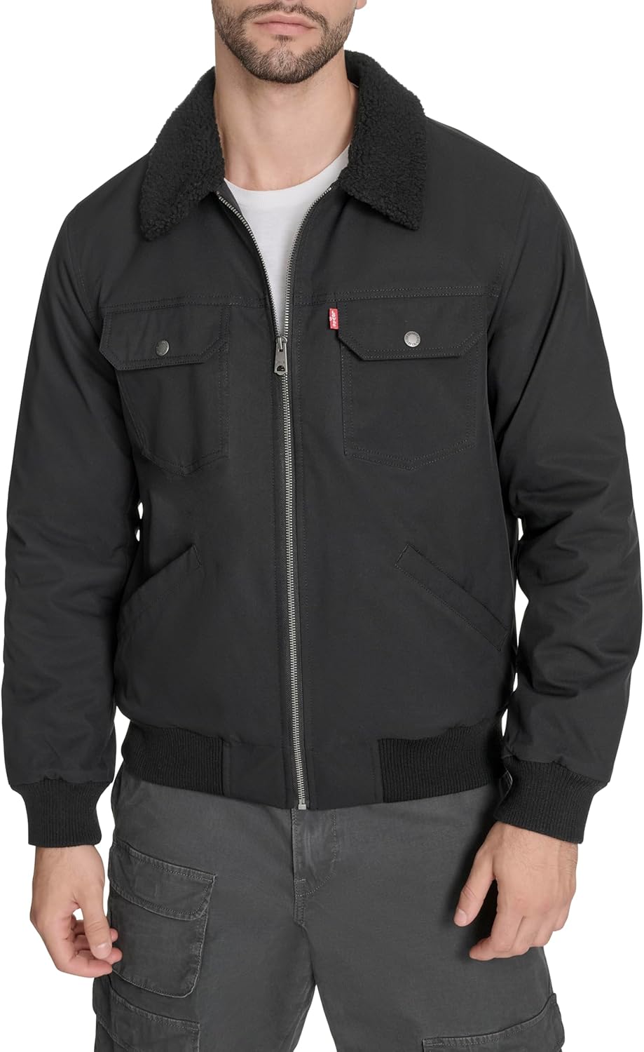 

Мужская куртка-бомбер Levi's с подкладкой из шерпы и отложным воротником, Black