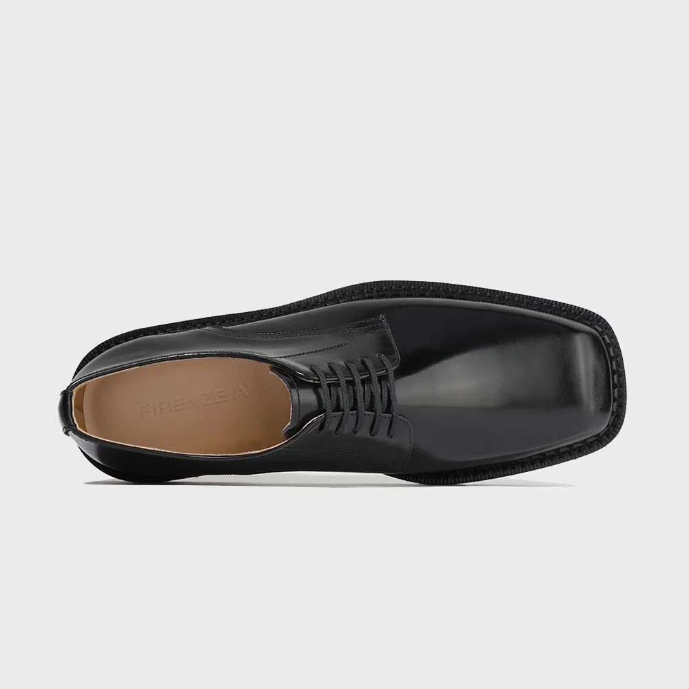 Мужские чёрные дерби с квадратным мысом и подошвой Vibram Commando от Firenze.A — фото 4