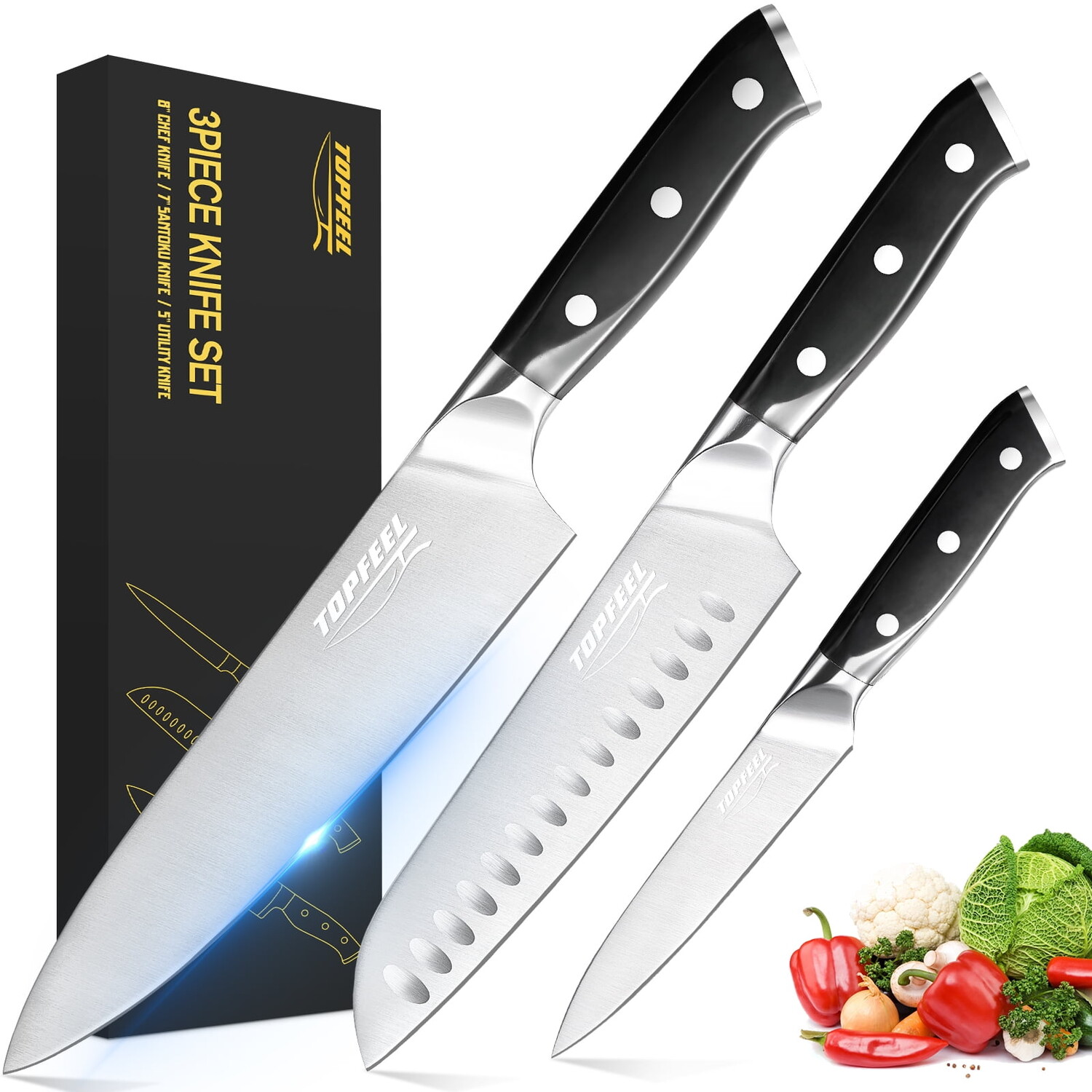 

Набор кухонных ножей Topfeel Chef Santoku