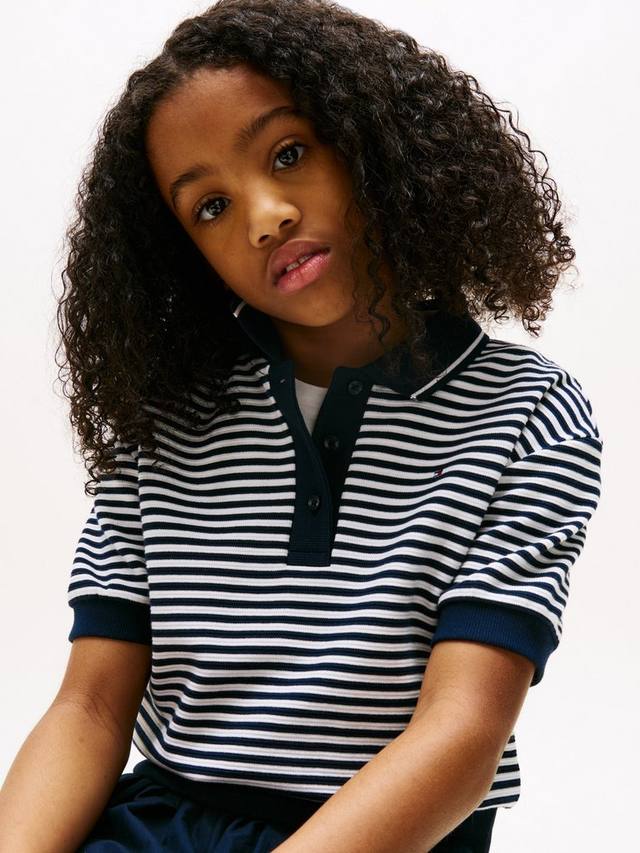 Детская поло из хлопковой смеси с расслабленным кроем и полосками Tommy Hilfiger, Blue/Multi — фото 4