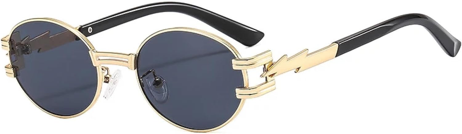 

Солнцезащитные очки для женщин и мужчин в стиле хип-хоп, с молниеносным дизайном, декоративные, ретро, ​​овальные, модные, для улицы, с защитой от УФ-излучения UV400 TKKTLLT, Gold Gray