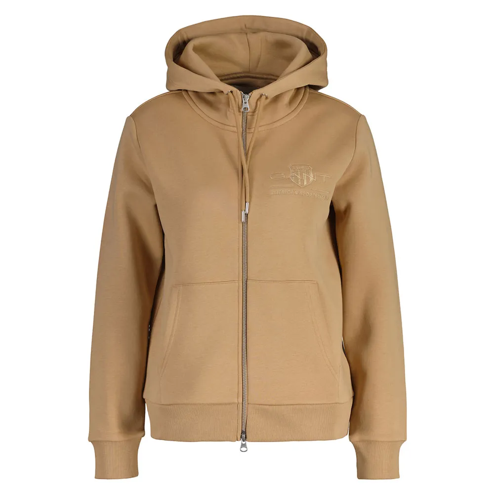 

Толстовка Gant Reg Tonal Shield full zip, коричневый/бежевый