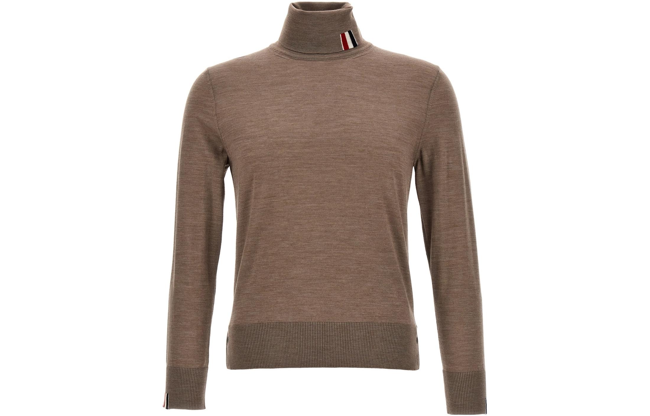 

Свитер Thom E Jersey Striped Relaxed Turtleneck Jumper THOM BROWNE, темно-бежевый