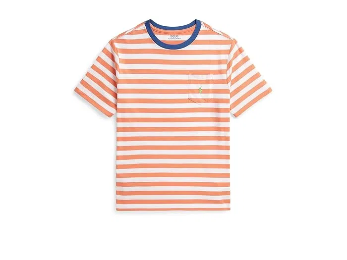 Футболка поло с полоской хлопок Polo Ralph Lauren Kids, Laguna Pink/White