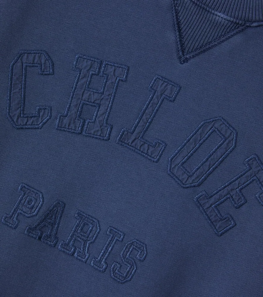 Хлопковая флисовая толстовка с логотипом Chloé Kids, синий — фото 4