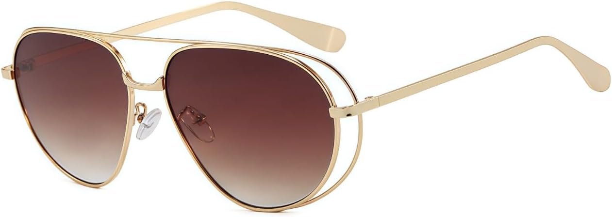 

Солнцезащитные очки-авиаторы ICARA в стиле ретро с двойной металлической оправой, защита от УФ-излучения для повседневного ношения в соответствии с модными тенденциями, Gold/Double Brown