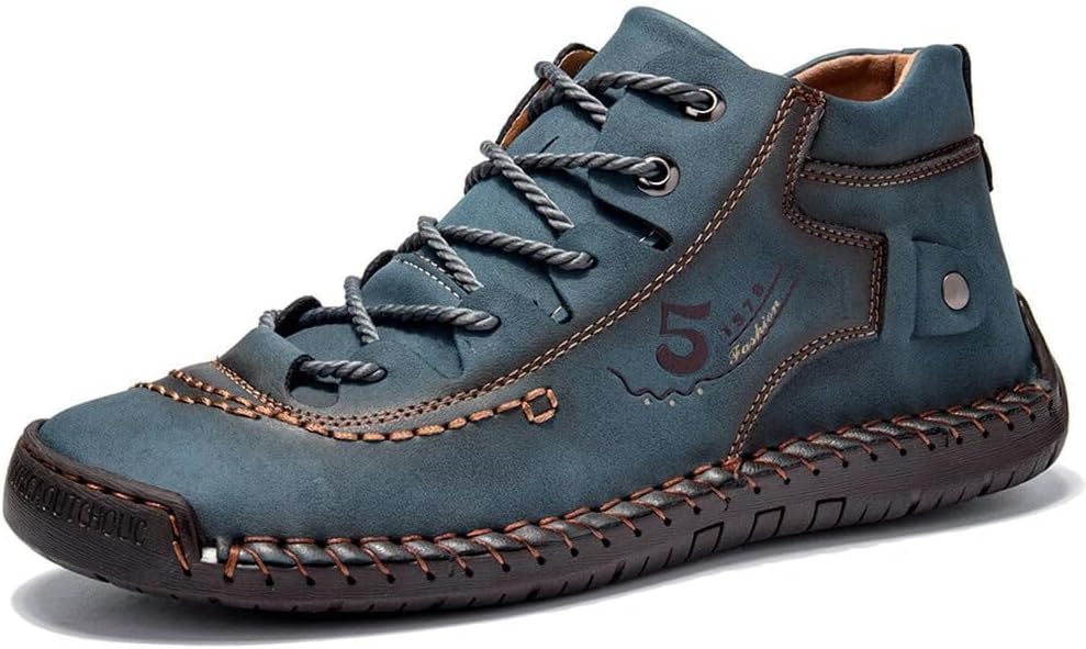 

Мужские повседневные кожаные туфли Челси Ботинки на щиколотку Легкие лоферы средней высоты Снаружи с шнуровкой Для ходьбы и вождения Voceco, синий