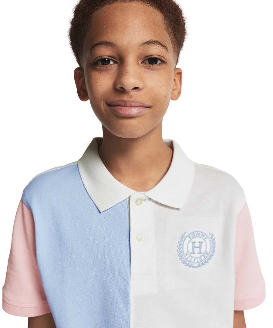 Детская рубашка-поло с четырехслойным кроем (8-20 лет) Tommy Hilfiger, chambray синий/желтый/розовый/белый — фото 4