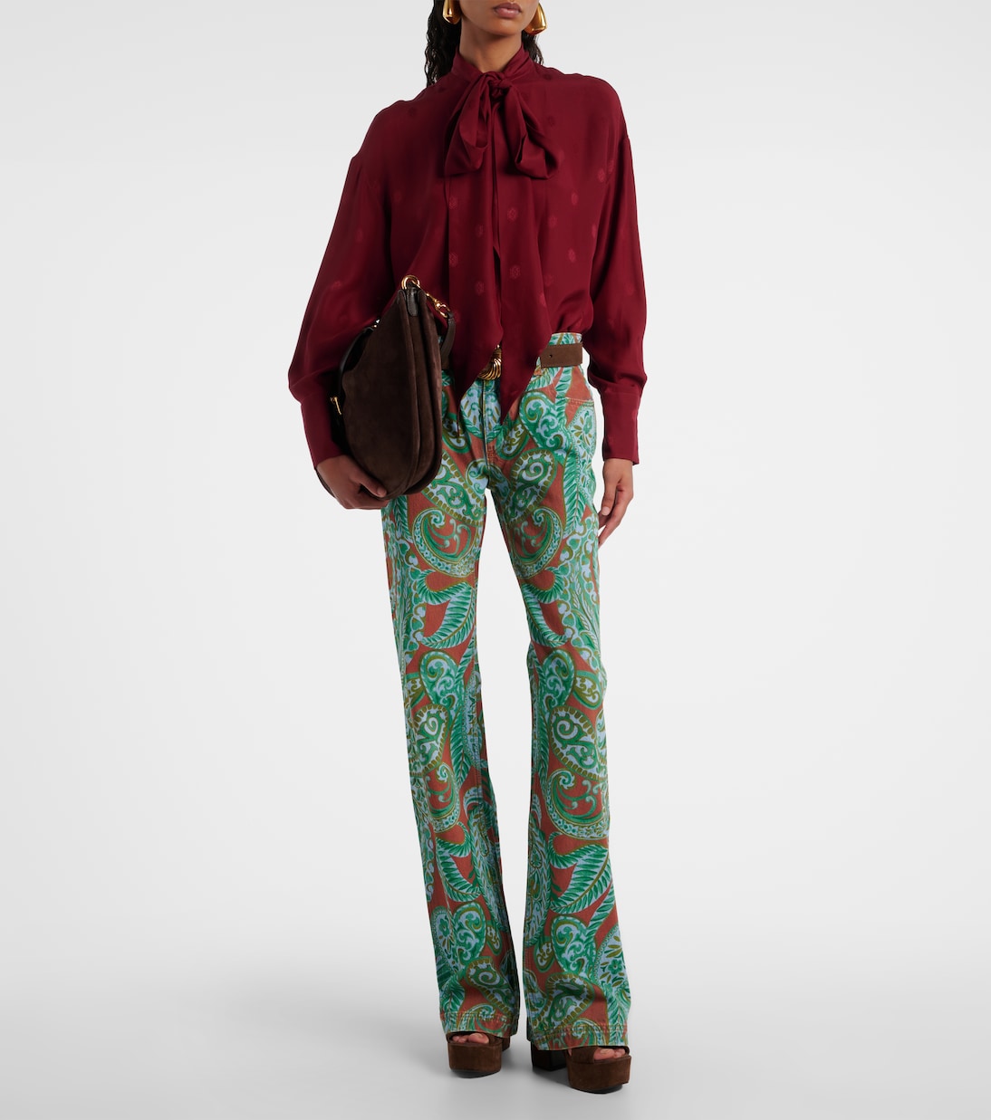 Джинсы широкого кроя с высокой талией и узором пейсли Etro, Print On Orange Base — фото 2