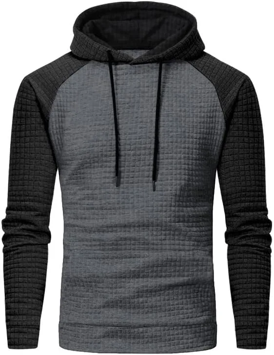 

Мужской лонгслив худи с капюшоном, клетчатый жаккард, карманы