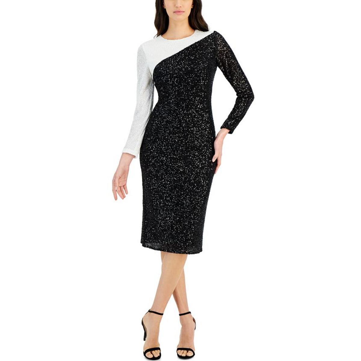 

Женское платье миди ниже колена с пайетками Anne Klein, черный/белый