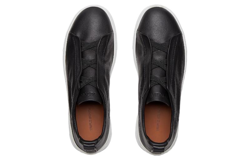 Zegna SECONDSKIN Кроссовки из кожи с тройной строчкой Ermenegildo Zegna, черные — фото 4