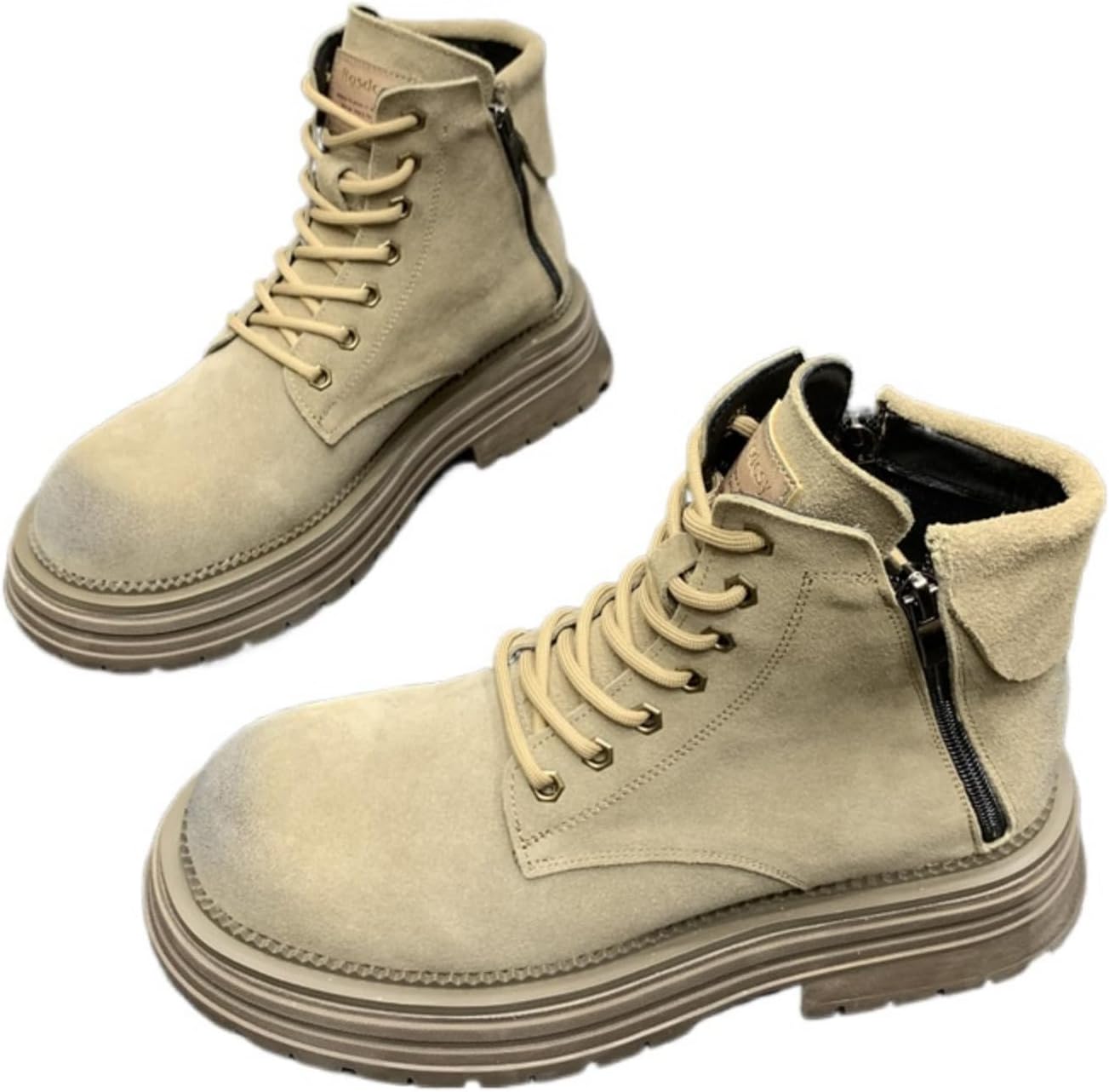 

Мужские кожаные боевые ботинки с толстой подошвой, стильная боковая молния, шнуровка, широкий толстый каблук и резиновая подошва, антистатические и противоскользящие, высокие мотоциклетные ботинки, танцевальный стиль, короткие ботинки Houdbdol,...