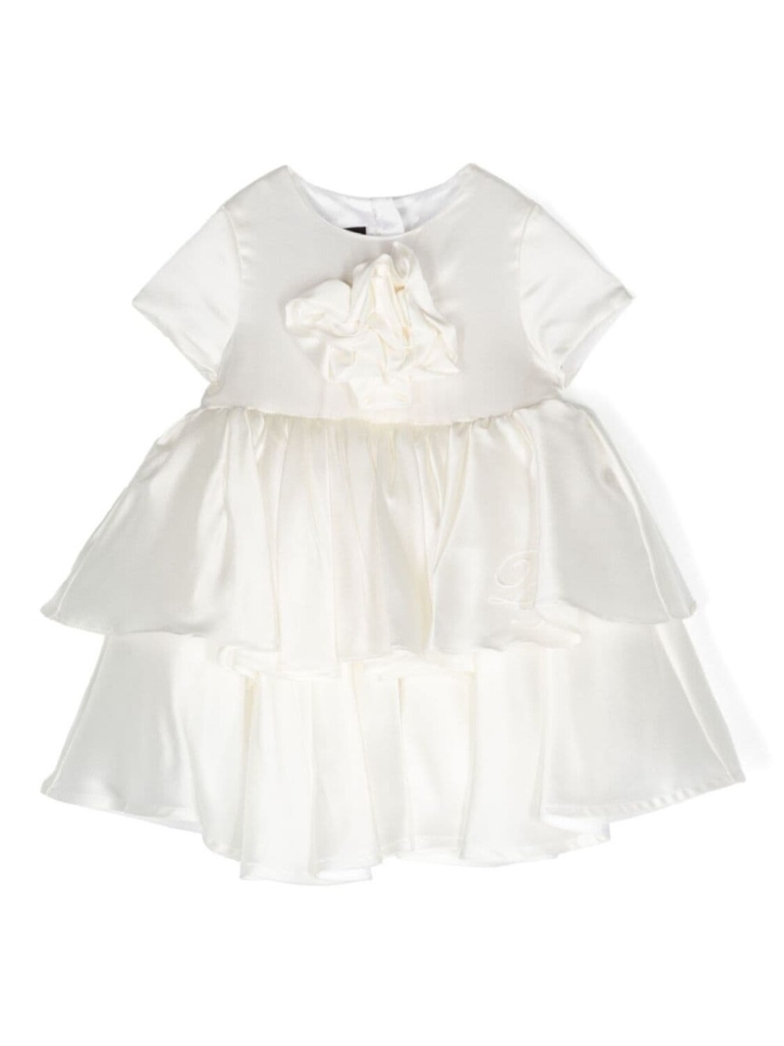 

Balmain Kids атласное платье с цветочной аппликацией, нейтральный цвет