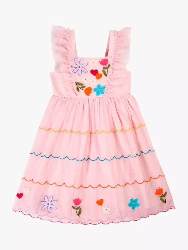 Детское многоярусное праздничное платье Marion из тюля с вышивкой, цвет Blossom Frugi