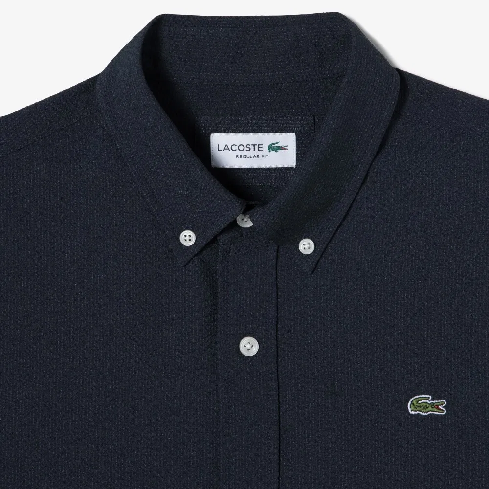 Мужская рубашка-джерси с коротким рукавом тёмно-синяя от Lacoste — фото 2
