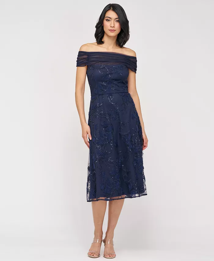 

Женское платье-трапеция Gemma с открытыми плечами, расшитое бисером JS Collections