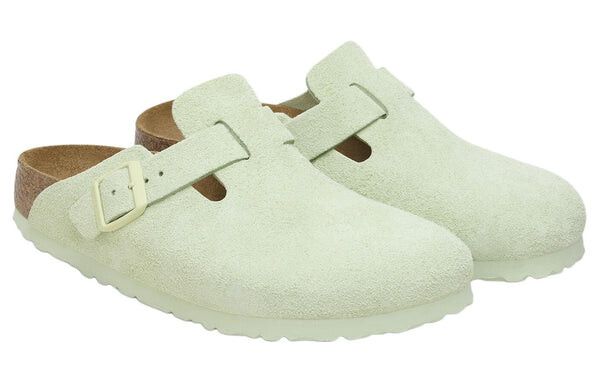 Тапочки boston soft footbed suede leather narrow fit sandals 'faded lime' Birkenstock, зеленый — фото 3