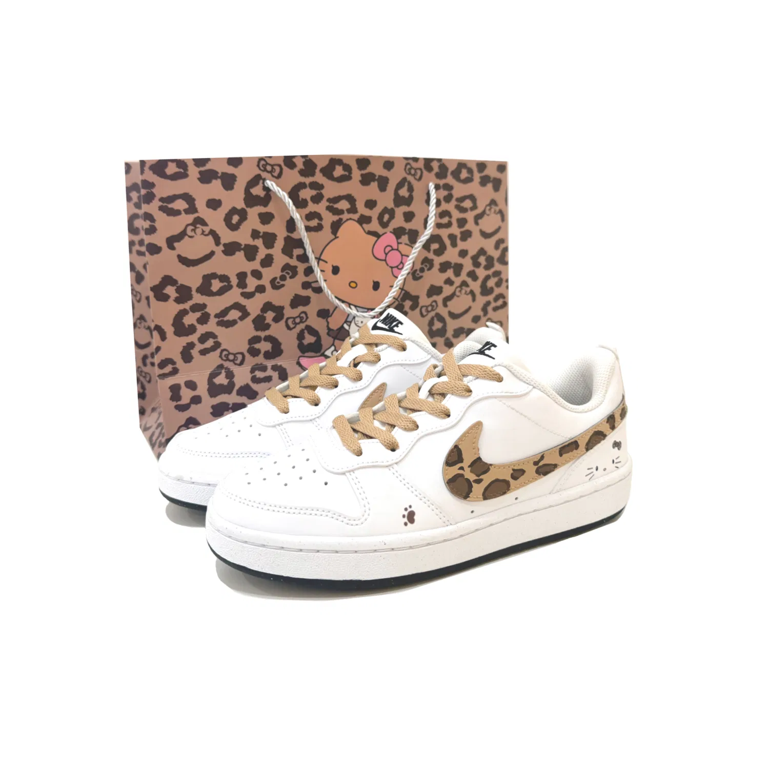 Детские кроссовки для скейтбординга Nike Court Borough Leopard Print с рисунком под леопарда бело-коричневые