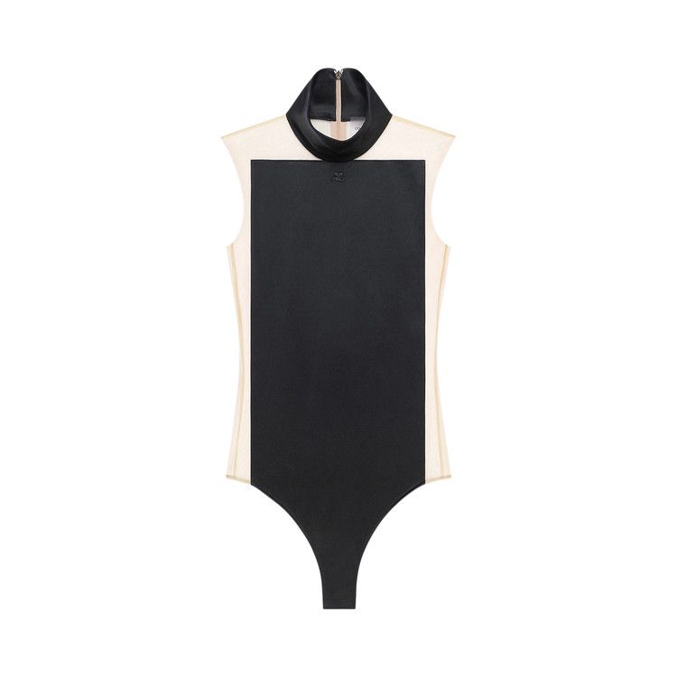 

Боди Courrèges Illusion Mockneck Satin Bodysuit, Sand/Black