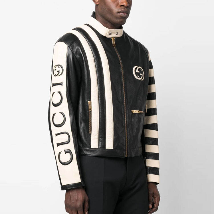 Кожаная куртка Gucci мужская, черно-белый — фото 4
