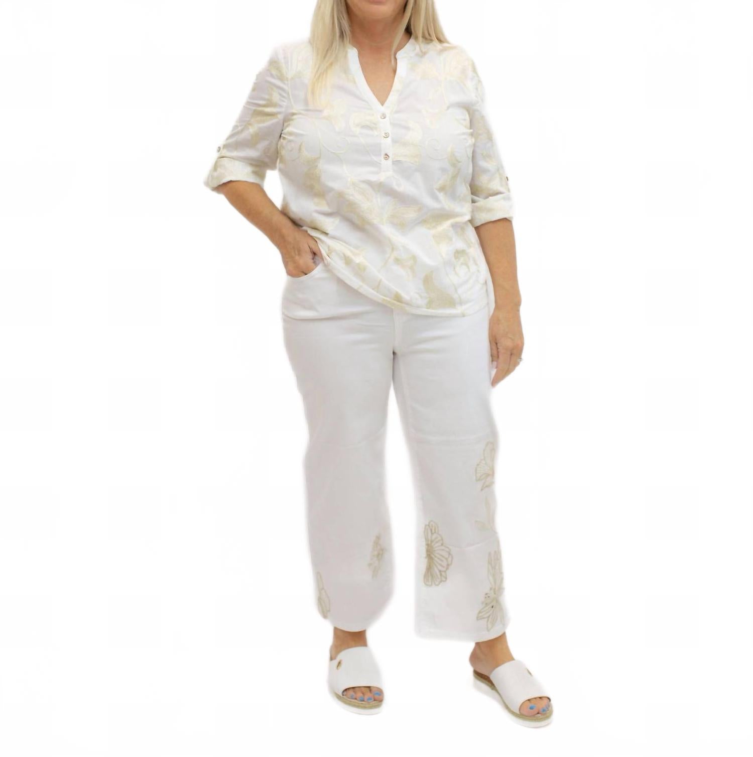 

Женские белые укороченные брюки с цветочной вышивкой CHARLIE B