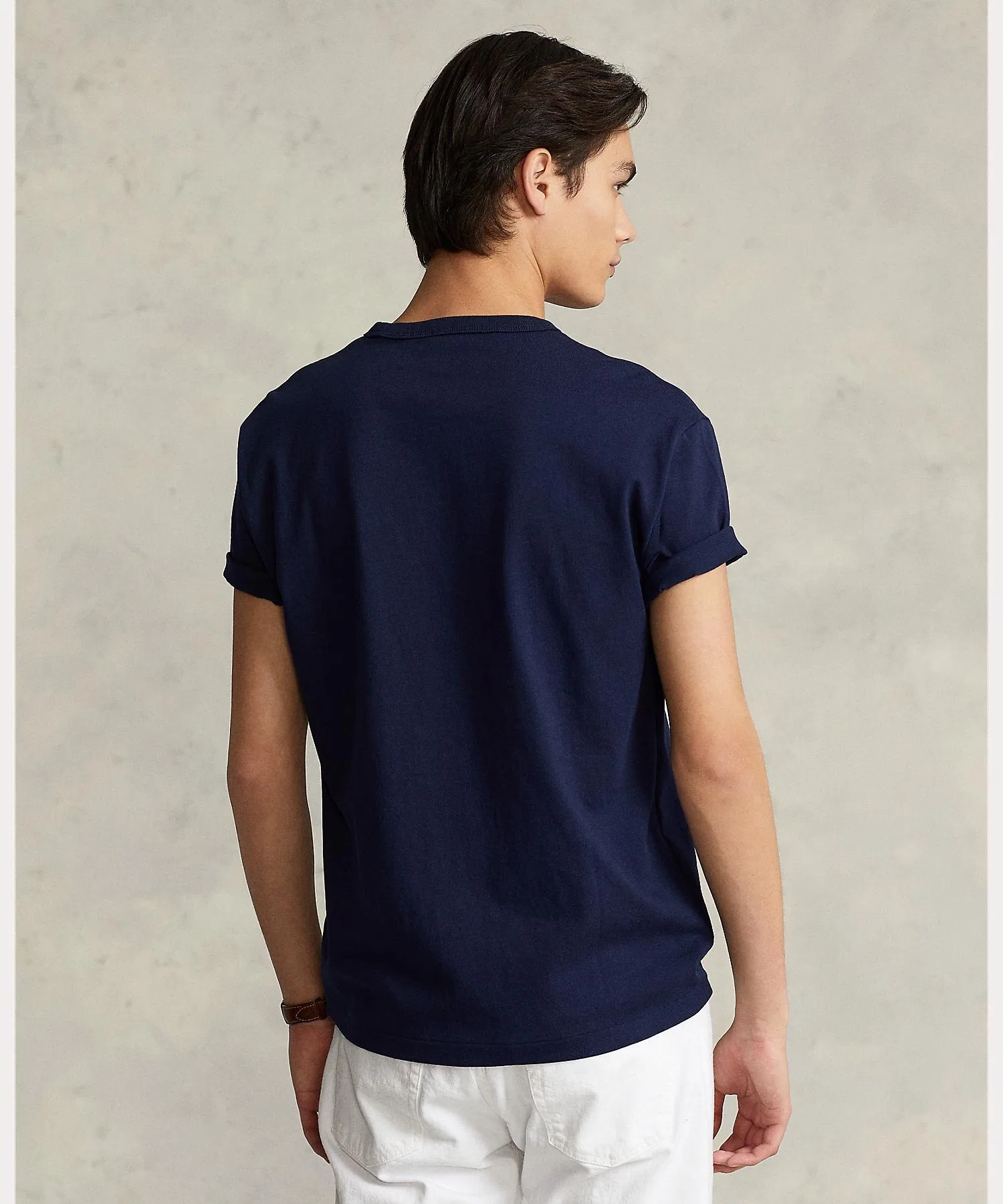 Мужская футболка POLO RALPH LAUREN хлопковая классического кроя синяя — фото 4