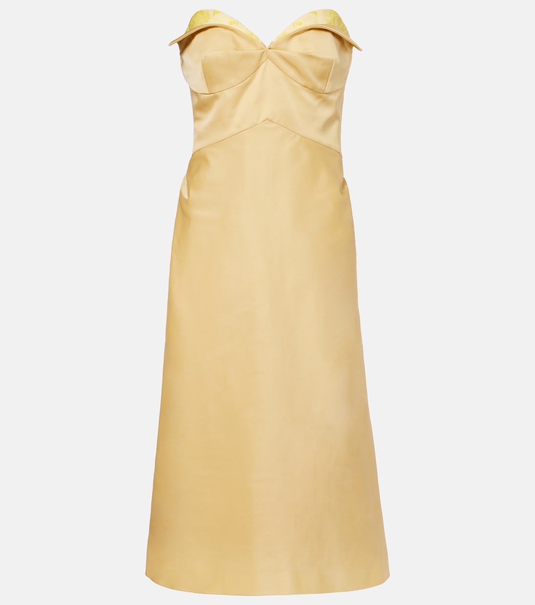 

Атласное платье миди без бретелек McQueen, Pale Gold