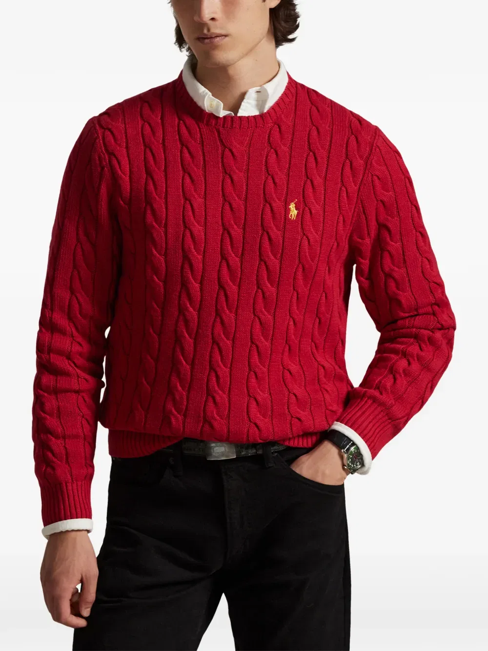 Свитер крупной вязки с круглым вырезом Polo Ralph Lauren, красный — фото 3