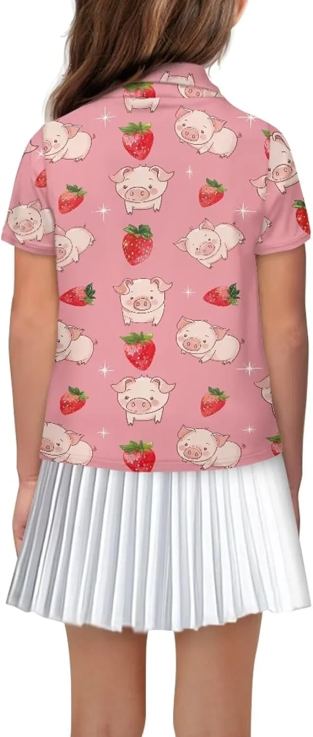 Детская поло с коротким рукавом, влагоотводящая, для гольфа и тенниса, Cndexd, Pig Strawberry — фото 2