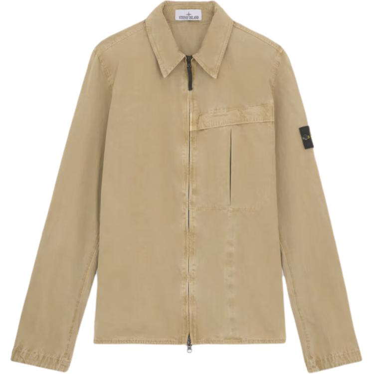 Рубашка-накидка на молнии с эффектом выцветания Stone Island, хаки — фото 3