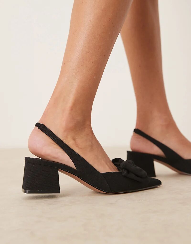 Туфли ASOS DESIGN Symphony с открытой пяткой и бантом на среднем каблуке из черного льна — фото 4