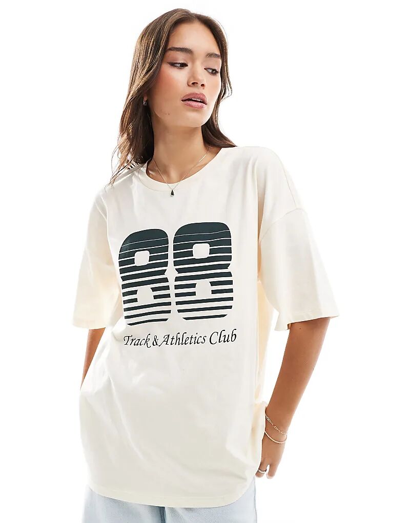 

Футболка ASOS DESIGN oversize цвета экрю с принтом 88 Track & Athletics Club