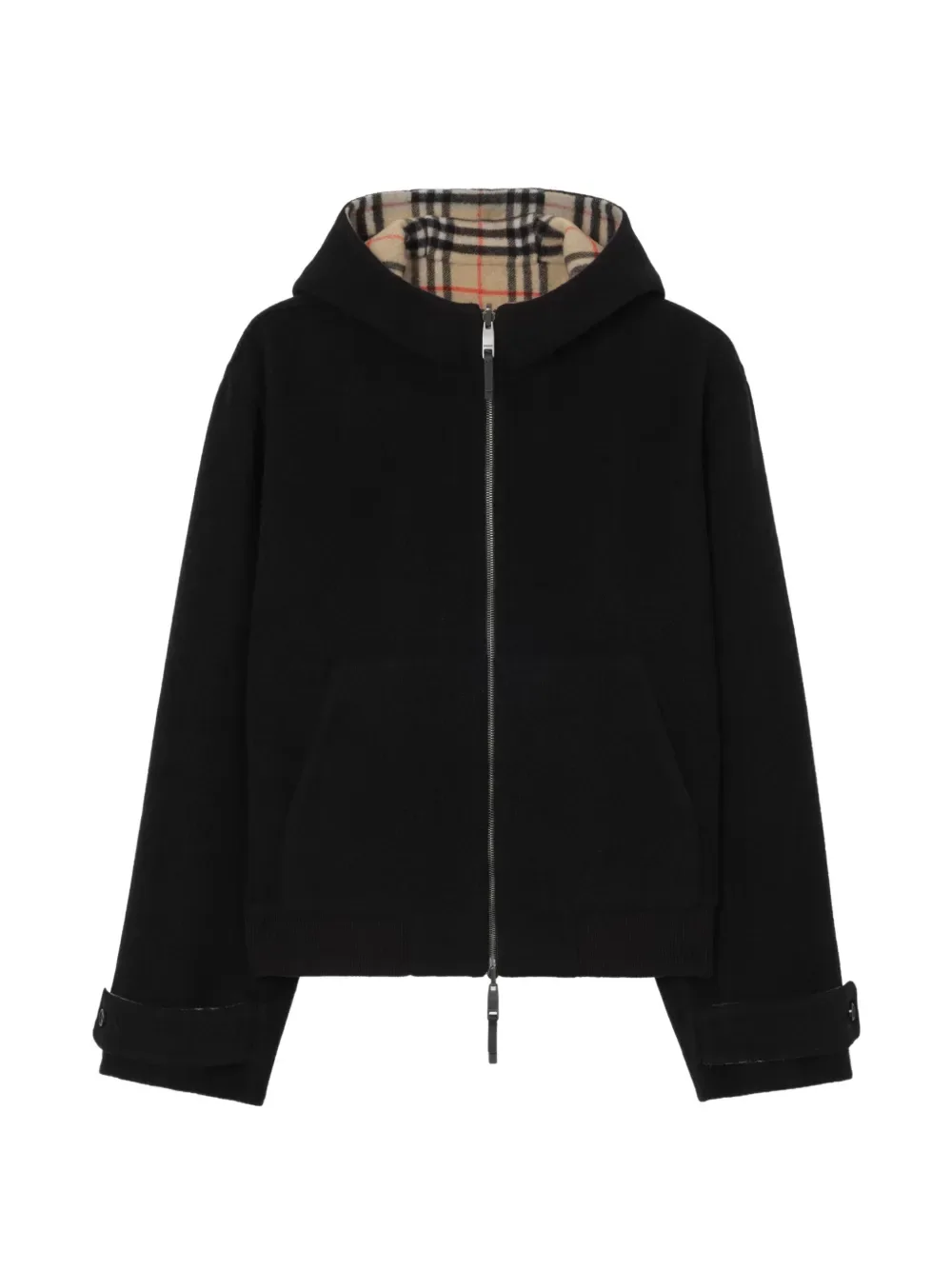 Двусторонняя куртка BURBERRY с капюшоном, шерсть 100%, черный