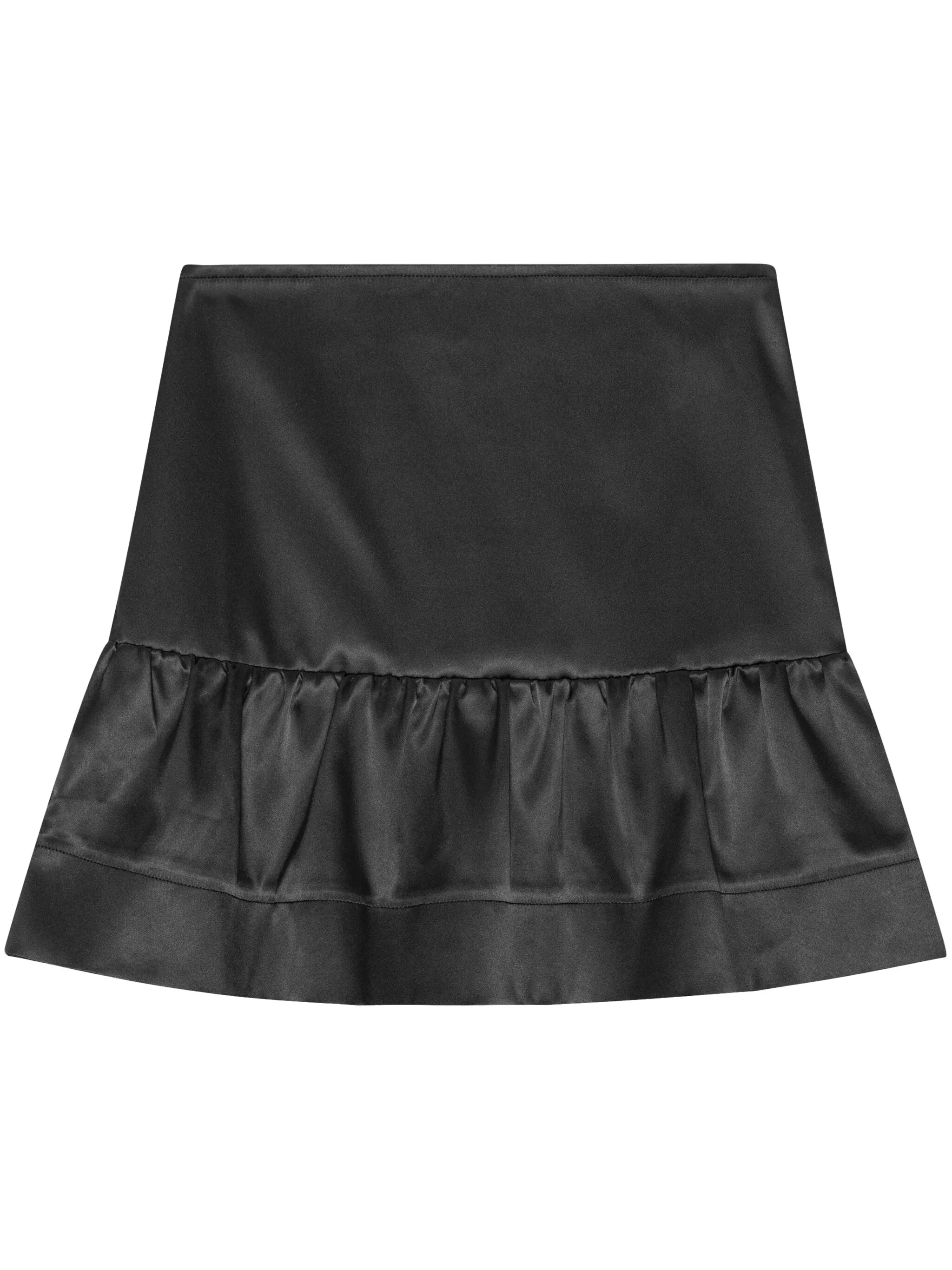 

Атласная юбка мини с оборками Ganni, черный
