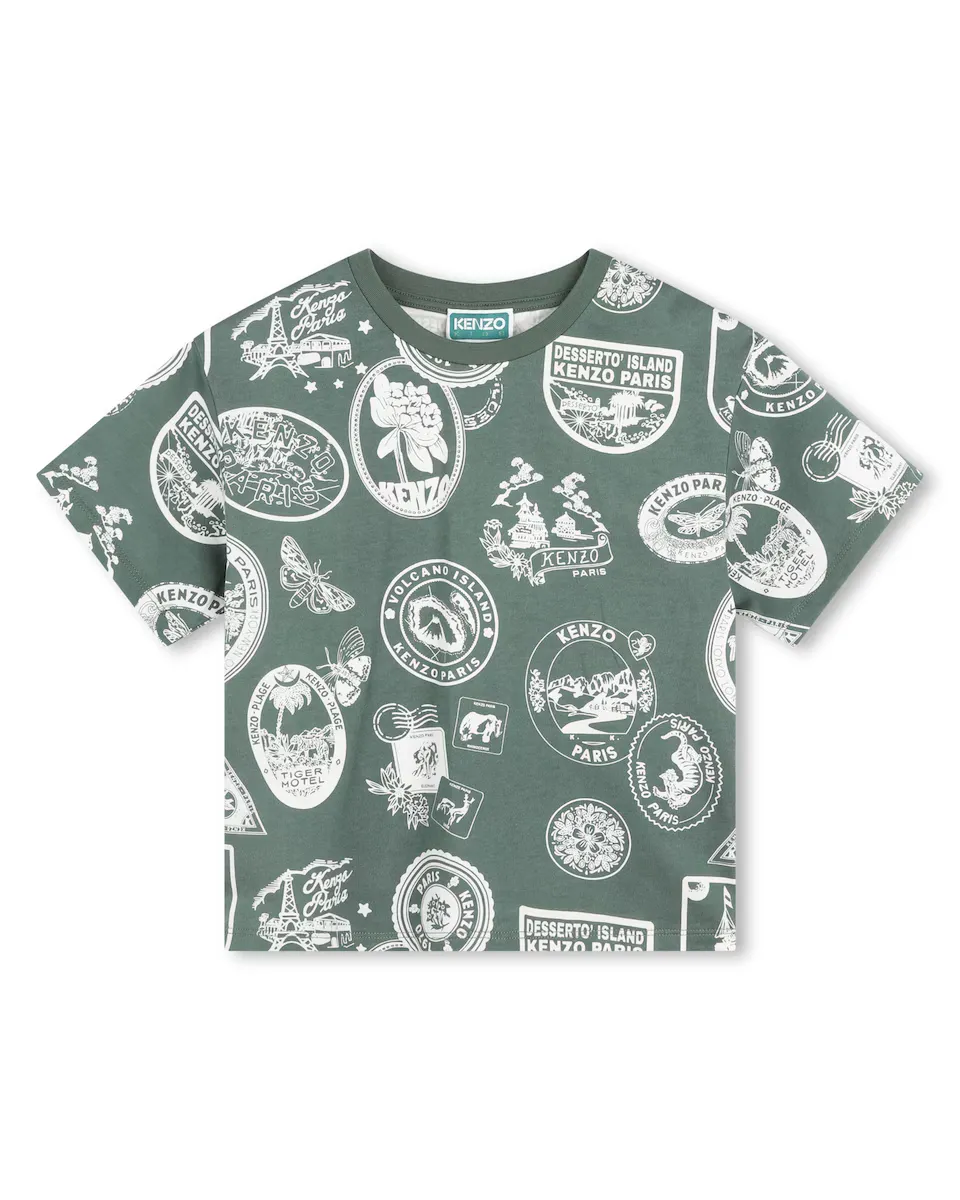 

Хлопковая футболка с принтом для мальчика Kenzo Kids, цвет Verde Militar