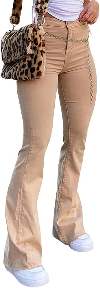 

LONGBIDA джинсы для женщин с высокой талией и расклешенным низом