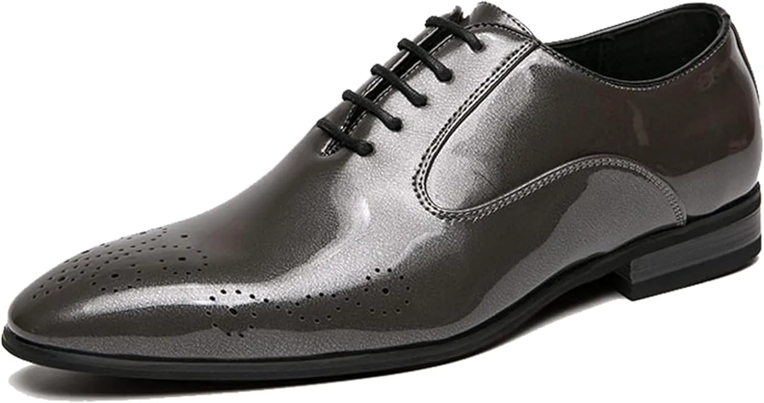 

Мужские весенне-летние повседневные туфли-оксфорды из лакированной кожи с острыми ремешками для торжественных случаев и свадеб Generic, серый