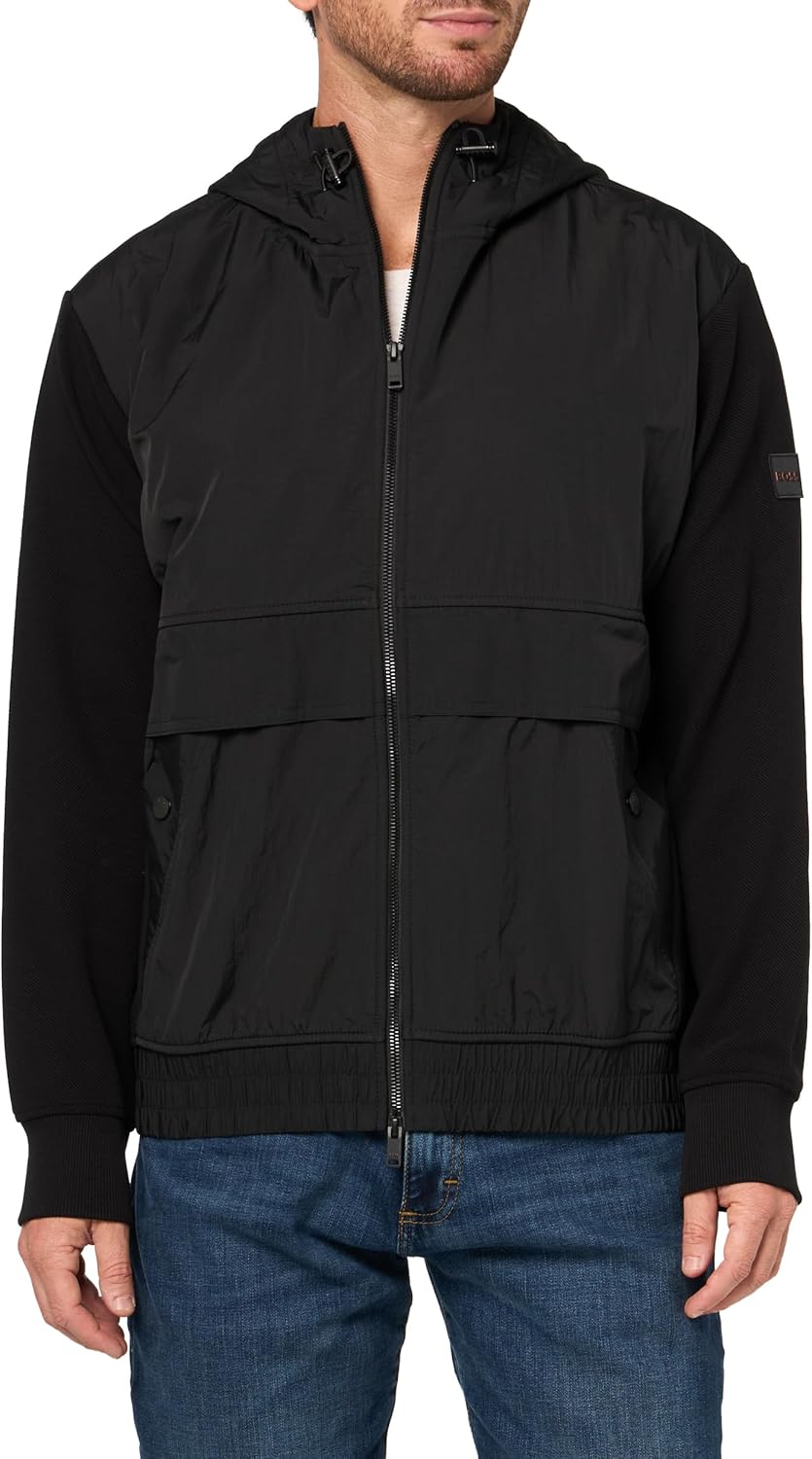 

BOSS мужская ветровка-джерси на молнии Tuck Twill Nylon Touch, Black Gloss