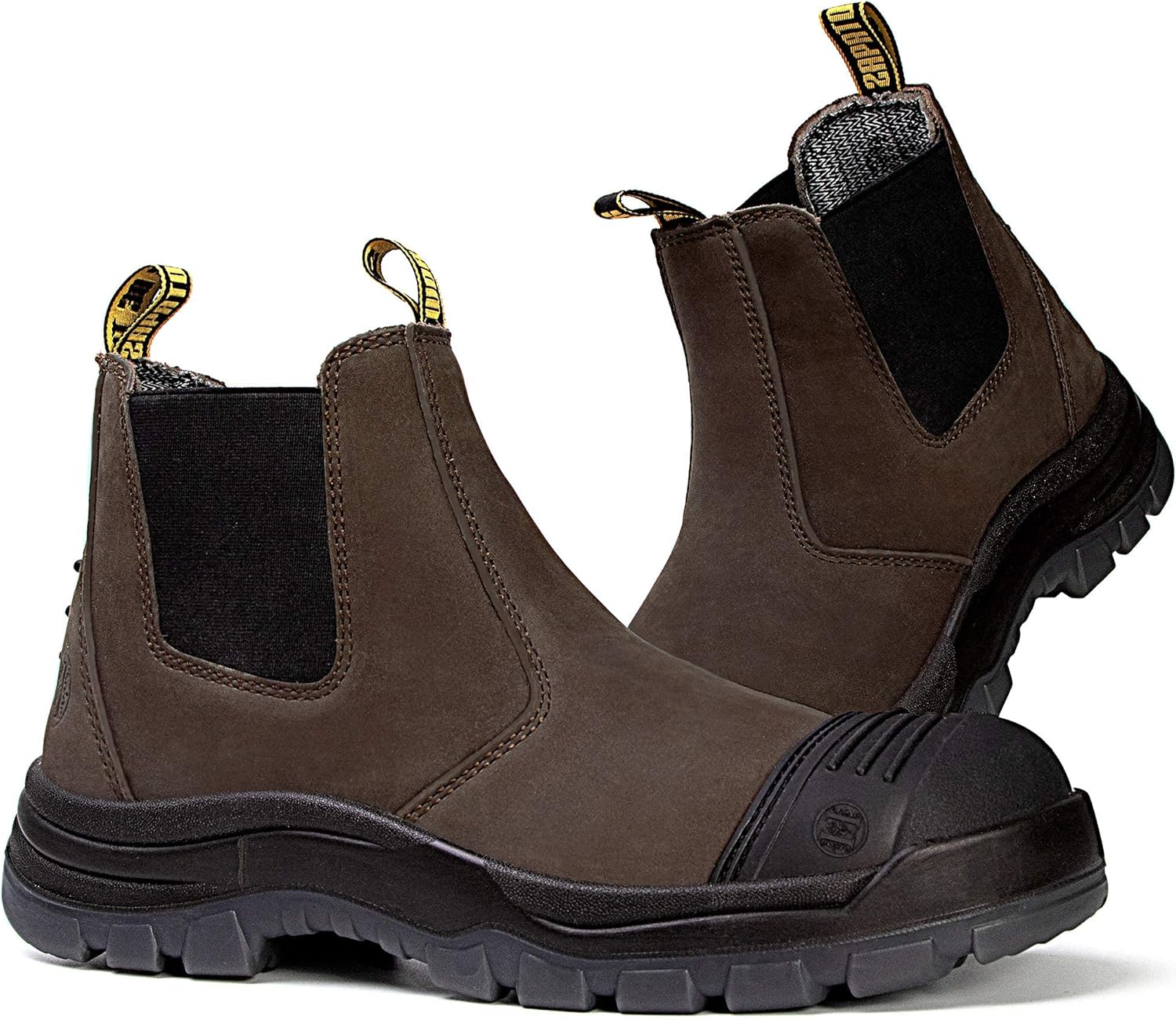 

Ботинки для мужчин, водонепроницаемые ботинки с металлическим/мягким носком, противоскользящие, слипоны, безопасная антистатическая обувь для работы (темно-коричневые) Handmen