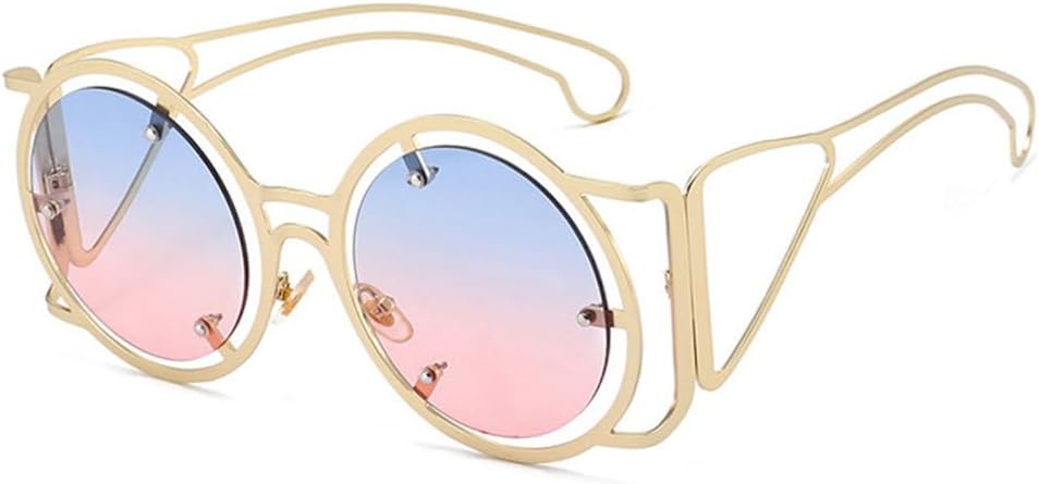 

Женские круглые солнцезащитные очки в стиле стимпанк 2027 года, металлическая оправа, солнцезащитные очки для женщин, защита от ультрафиолета UV400 MTZJH, Gold-blue Pink
