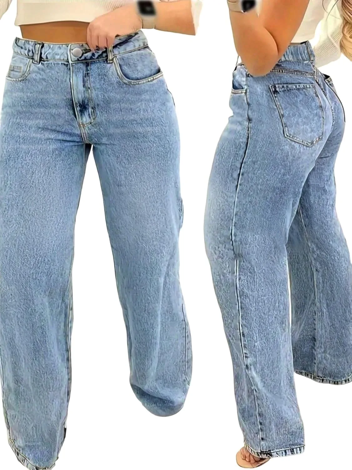 

Женские джинсы Wide Leg Plus Size Denim Straight Leg с карманом на пуговице и молнией Dasimutko