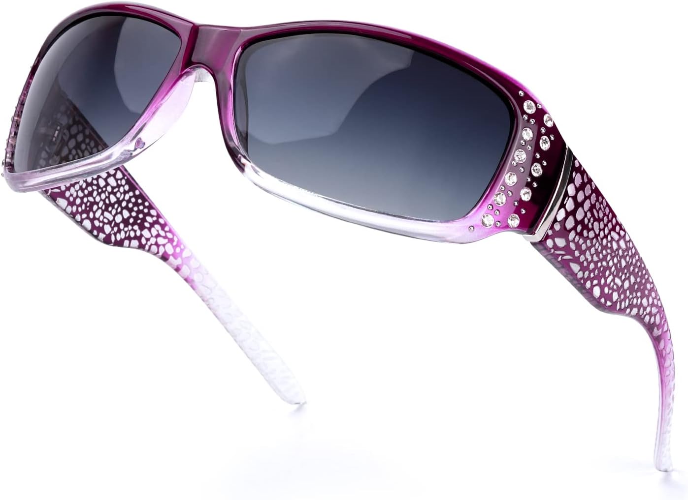 

Женские поляризованные солнцезащитные очки IGnaef с украшениями из страз, защита от УФ-излучения UV400, подходят для вождения, рыбалки и покупок, A3 Gradient Purple Frame/Grey Polarized Lens