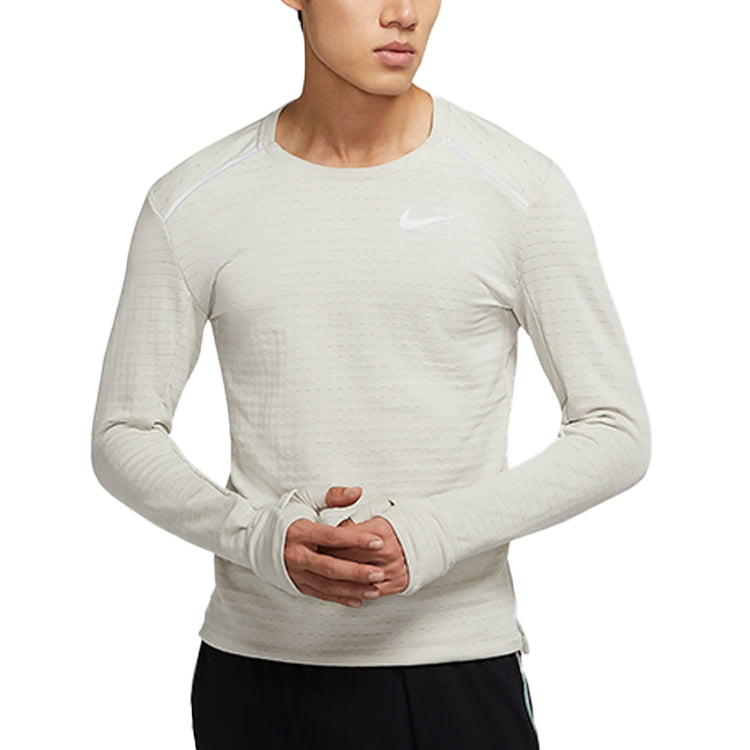 Футболка Men's Nike Casual Sports Breathable Tight Long Sleeves Creamy White T-Shirt BV4708-221, кремовый — фото 3