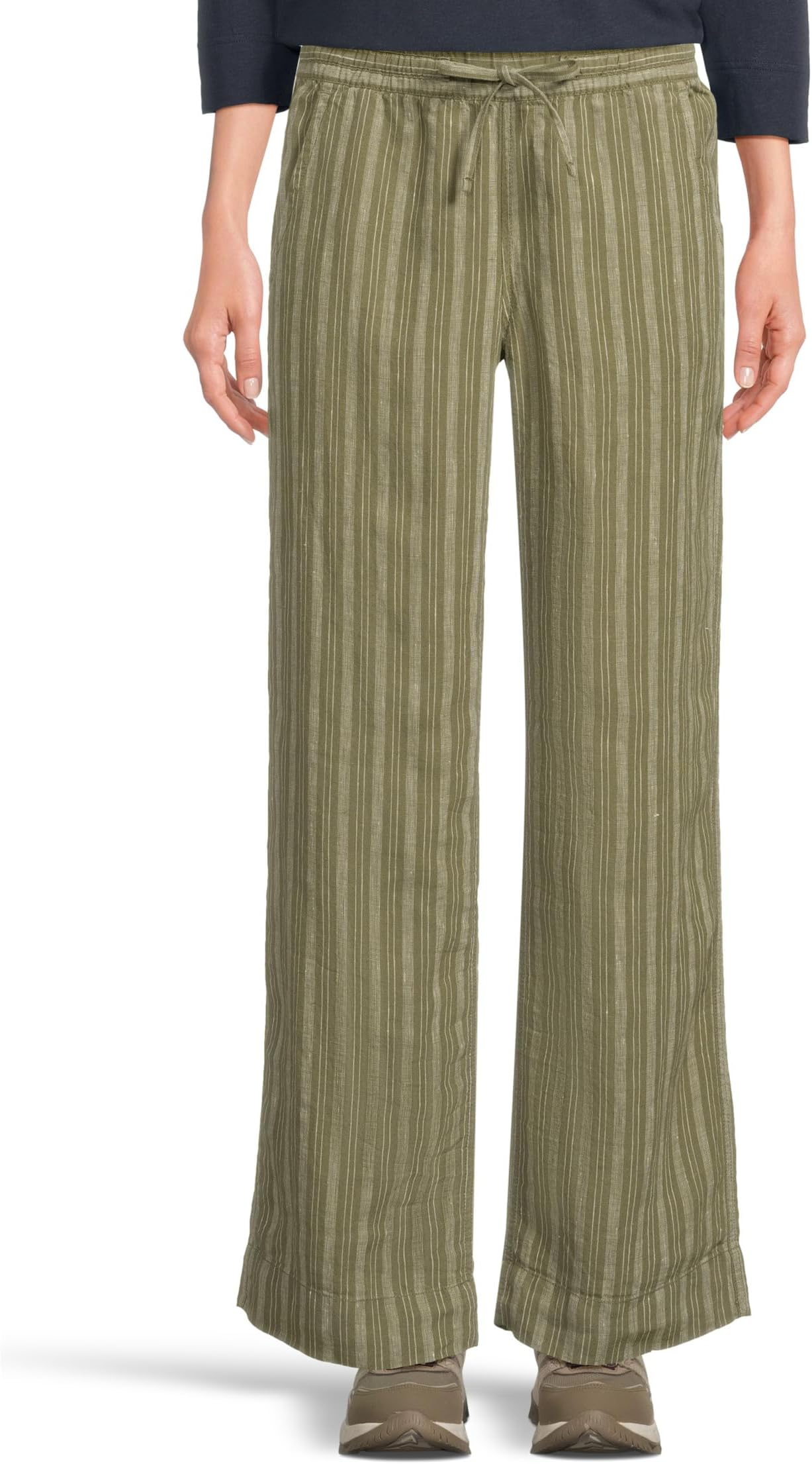

Брюки L.L.Bean Premium Linen Breezy Striped Pull-On Pants, цвет Olive Gray Stripe
