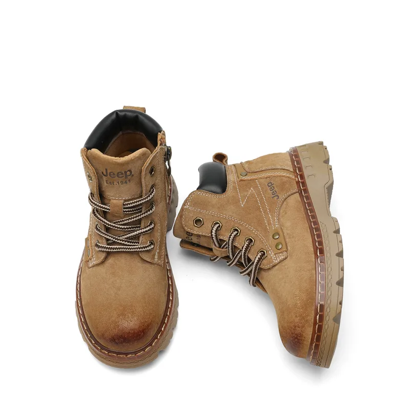 Детские кожаные ботинки mid top из свиной кожи с противоскользящей и износостойкой подошвой Jeep, коричневый — фото 4